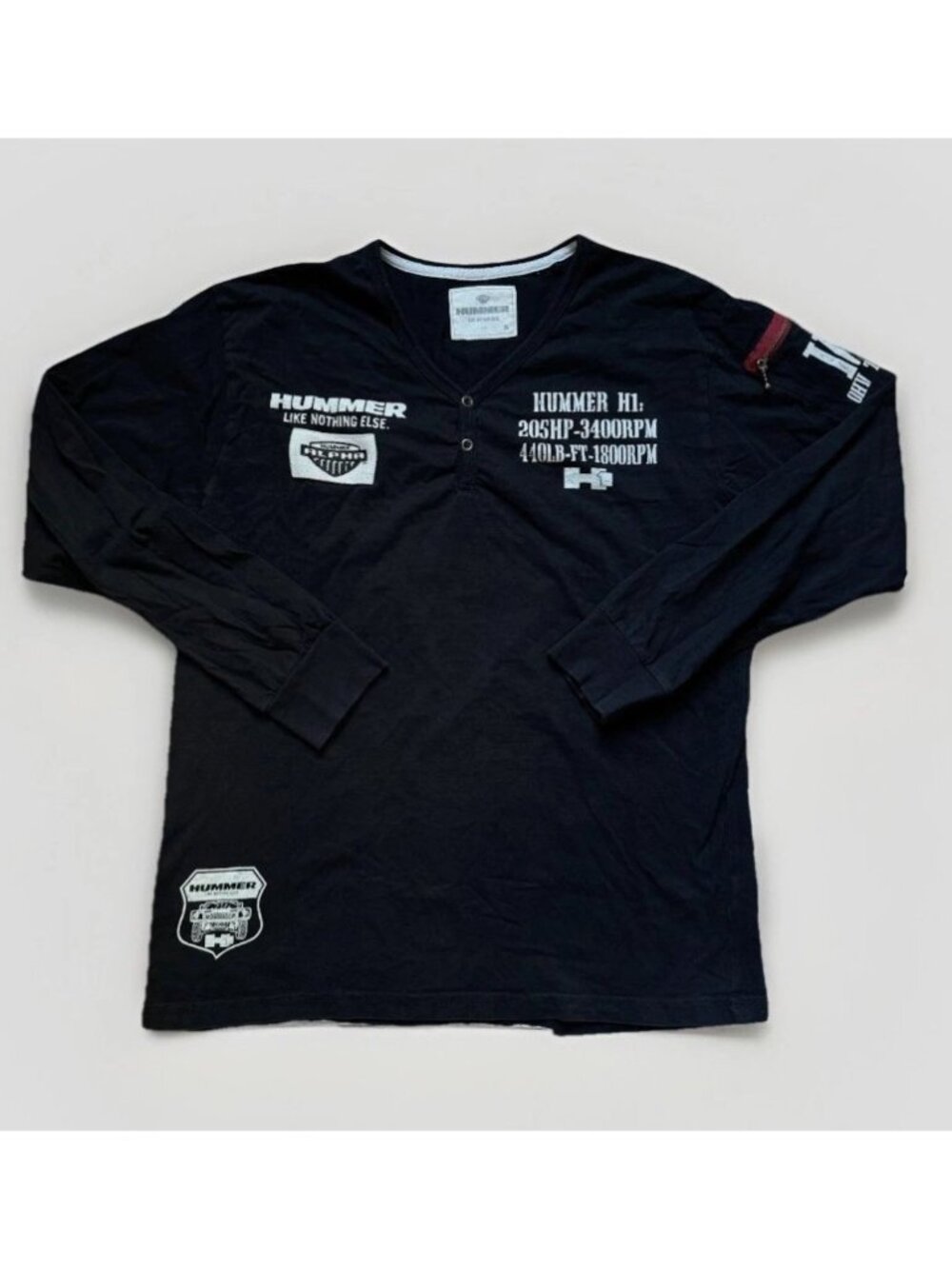 Mens Black Hummer Long Sleeved Henley T-Shirt 'Like Nothing Else'